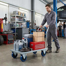 Pressed Steel Fixed Castors With Blue Rubber on Black Polypropylene Wheel - 100mm & 125mm