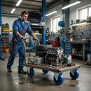 Pressed Steel Fixed Castors With Blue Rubber on Black Polypropylene Wheel - 100mm & 125mm