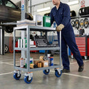 Light Slate Gray Pressed Steel Braked Swivel Castors With Blue Rubber on Black Polypropylene Wheel - 100mm & 125mm