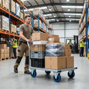 Pressed Steel Fixed Castors With Blue Rubber on Black Polypropylene Wheel - 100mm & 125mm