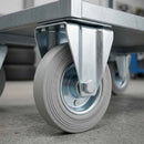 125mm Pressed Steel Fixed Castor Wheel | Grey Rubber on Pressed Steel | 110kg Load Capacity