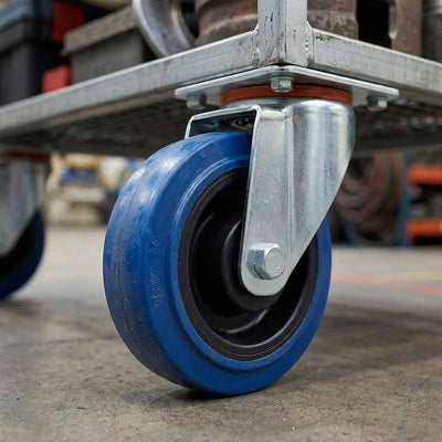 125mm Pressed Steel Swivel Castor with Blue Rubber on Polypropylene Wheel - 140kg Max Load