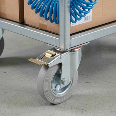 125mm Swivel Castor Wheel with Directional Brake - Grey Rubber - 4-Hole Top Plate, 110kg Load Capacity