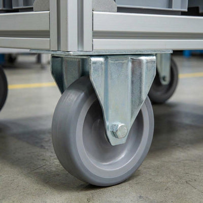 125mm Zinc Plated Fixed Retail Castor Wheel - Grey Thermoplastic Rubber Wheel - 100kg Load Capacity