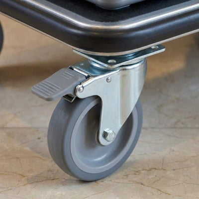 125mm Zinc Plated Swivel Retail Castor Wheel with Brake - Grey Rubber & 4-Hole Top Plate, 100kg Load