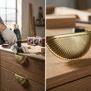 Premium Modern Chic Ribbed Pull Handles 79mm in Brushed Brass Finish, 10 Pack for Cabinets and Drawers
