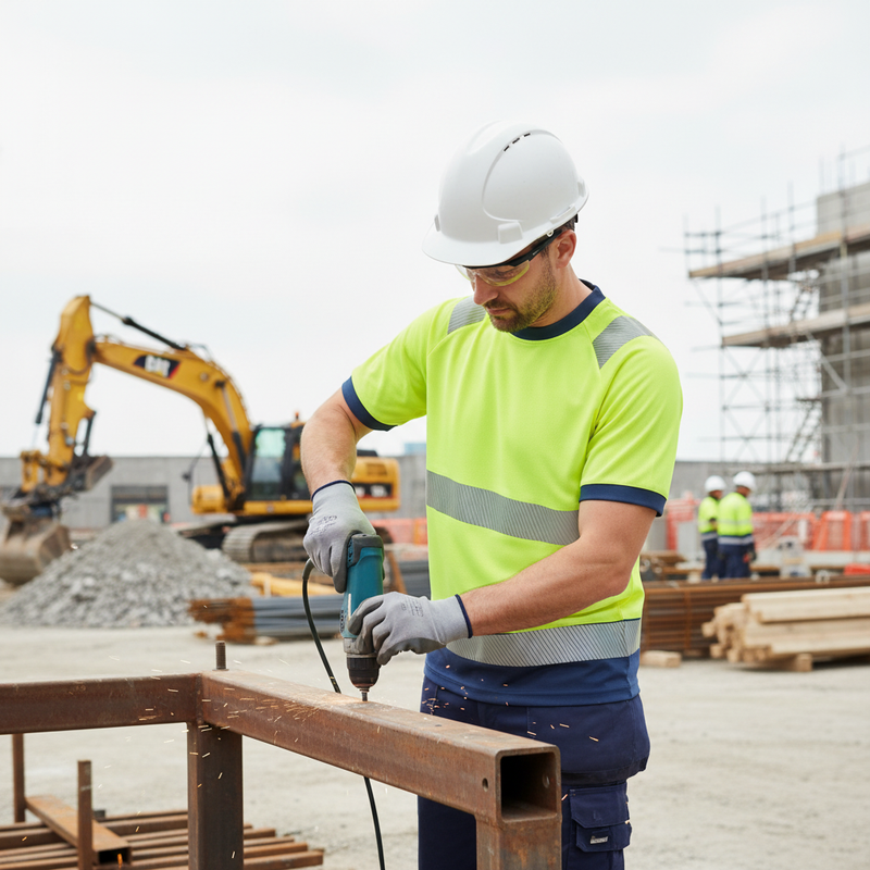 Light Gray Premium High Visibility Two-Tone Short Sleeve T-shirt - Yellow/Navy