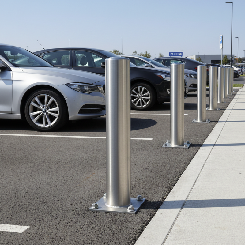 Light Slate Gray Premium Fixed Plain Round Stainless Steel Bollard - 900mm High