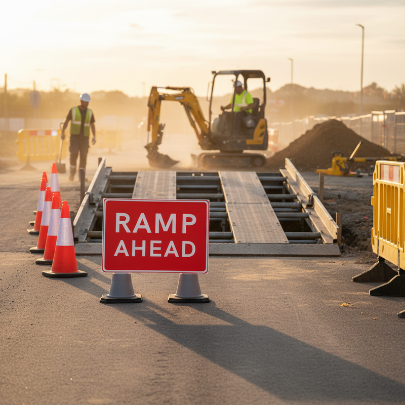 Dim Gray Premium Ramp Ahead Cone Sign - 1050 x 750mm (Double Cone)
