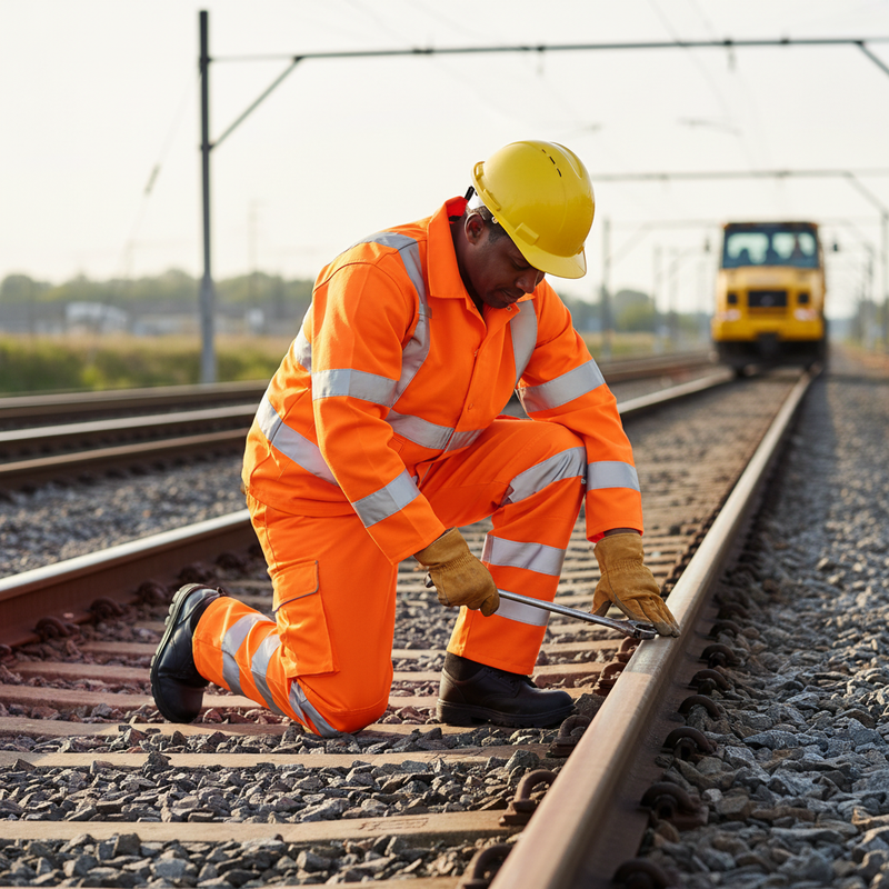 Light Gray Heavy Duty Hi-Visibility Worker Trousers - Orange