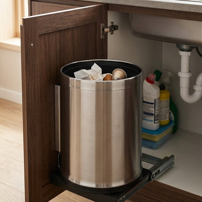 Steel open-top concealed liner waste bin 10 litre 225mm