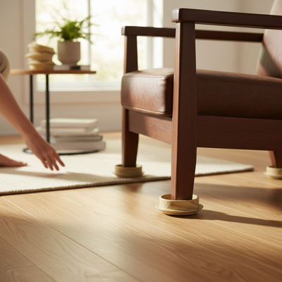 Premium 44mm Light Wood Effect Non-Slip Furniture Castor Cups - 4 Pack for Flooring Protection