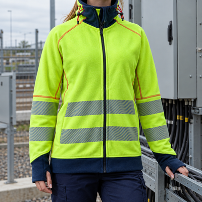 Women's Arc Flash Full Zip Safety Jumper - Hi-Vis Yellow/Navy