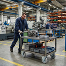 Dark Gray Pressed Steel Fixed Castors with Grey Rubber on Pressed Steel Wheel - 80mm to 200mm