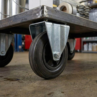 150mm Pressed Steel Fixed Castor with Black Rubber on Polypropylene Wheel - 130kg Load Capacity