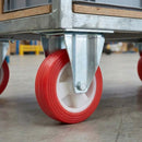 150mm Pressed Steel Fixed Castor Wheel - Red Polyurethane on White Nylon - 180kg Load Capacity