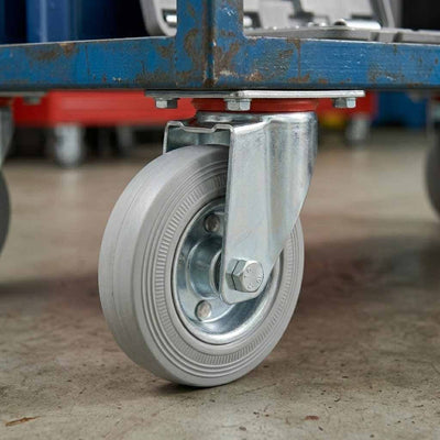 150mm Pressed Steel Swivel Castor Wheel - Grey Rubber - 4-Hole Top Plate - 130kg Load Capacity