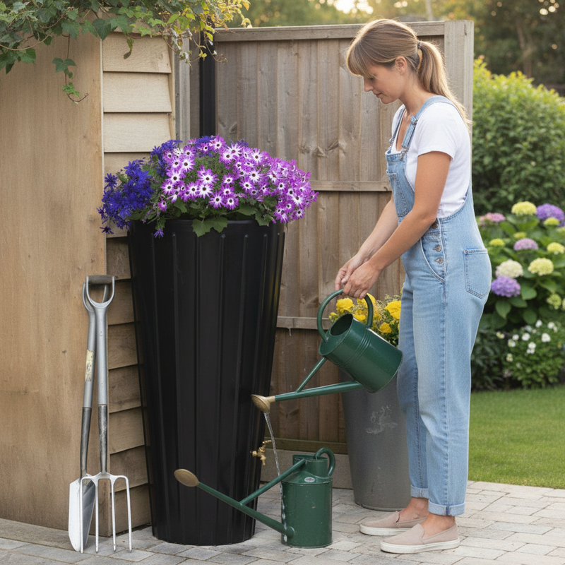 Dim Gray Premium 200 Litre Water Butt Planter with Brass Outlets