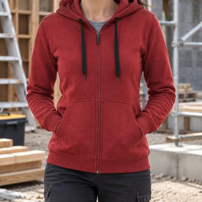 Women's Zip Front Hooded Sweatshirt - Chili Red