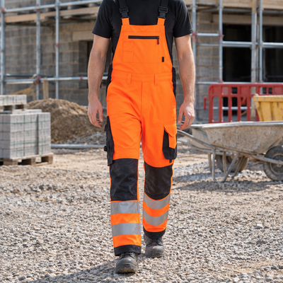 Hi-Vis Class 2 Stretch Bib and Brace Trousers - Orange/Black