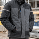 Insulated Work Jacket with Fleece Collar and Mesh Panel - Grey (view 2)
