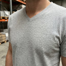 Grey Melange V-Neck Cotton Work Tee