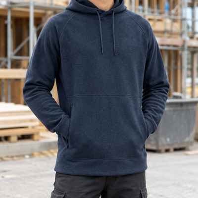 Lightweight Terry Hoodie with Mesh-Lined Hood - Dark Navy Melange