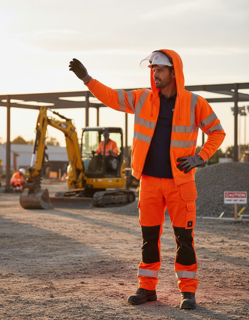 Dim Gray Premium Hi-Vis Hooded Zipped Sweatshirt - Orange