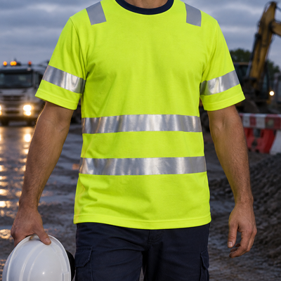 Class 2 Hi-Vis Short Sleeve T-Shirt with Reflective Tape - Yellow/Navy