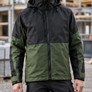 Waterproof Shell Work Jacket with Adjustable Hood - Khaki Green/Black