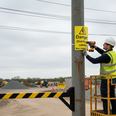 Premium Danger Overhead Cable Warning Sign for Height Restriction