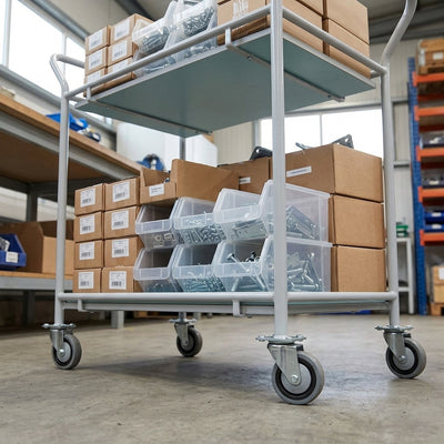 Large General Purpose Trolley with 2 Laminate Shelves, 100mm Castors
