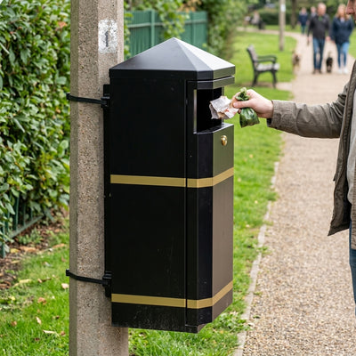 70 Litre Post Mountable Steel Litter Bin with Lockable Door