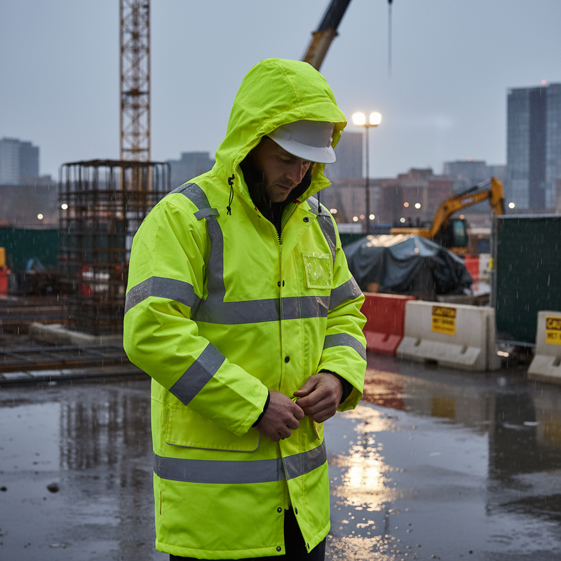 Dim Gray High-Visibility Fleece Lined Traffic Jacket with Concealed Hood