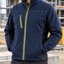 Dark Navy Blue/Hi-Vis Yellow Softshell Work Coat with Stretch Panels (view 2)