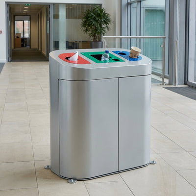 270 Litre Triple-Compartment Internal Recycling Bin, Galvanised Steel