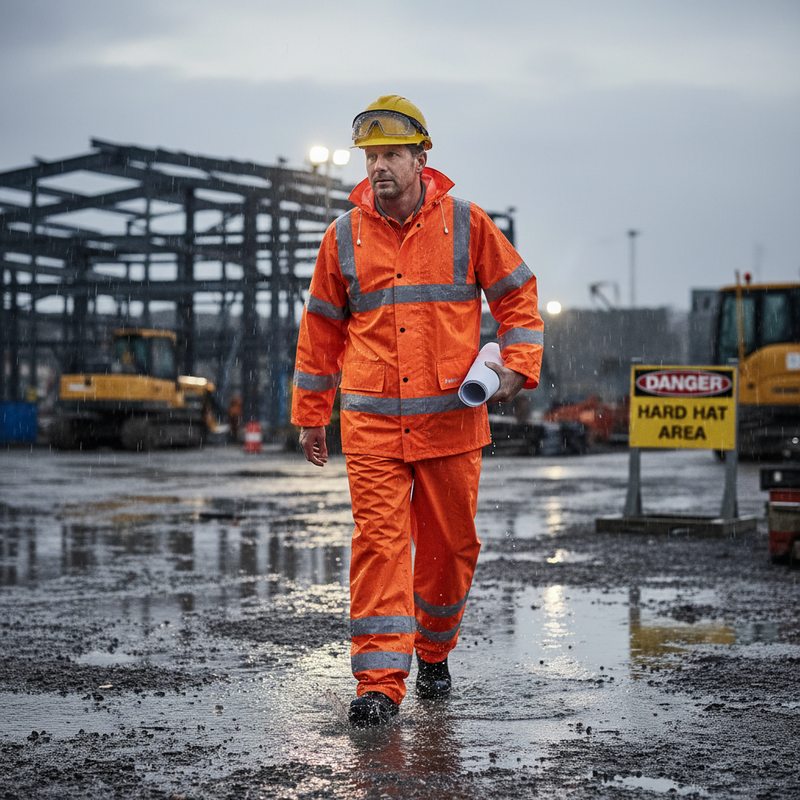 Dark Gray Premium Hi-Visibility Lightweight Waterproof Suit - Orange