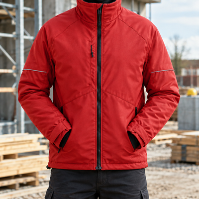 Insulated Winter Work Jacket with Reflective Trim - Red/Black