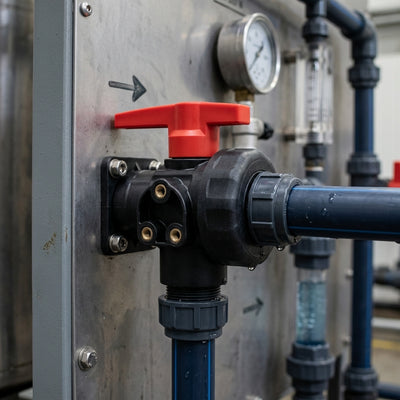 1½" BSP Female 3-Way T Port Polypropylene Ball Valve, 10 Bar