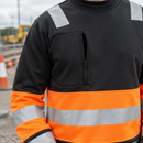 Class 1 Black/Hi-Vis Orange Visibility Crew Sweatshirt with Zip Pocket (view 2)