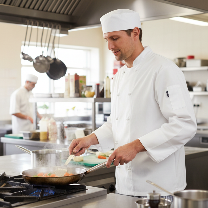 Light Gray Professional Long Sleeve Chef's Jacket - White - 65% Polyester & 35% Cotton