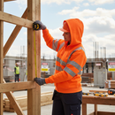 Light Gray Professional Hi-Vis Zipped Hoodie - Orange - Heavy Duty Fleece Fabric
