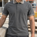 Short Sleeve Polyester Polo Shirt with Chest Pocket - Steel Grey (view 2)