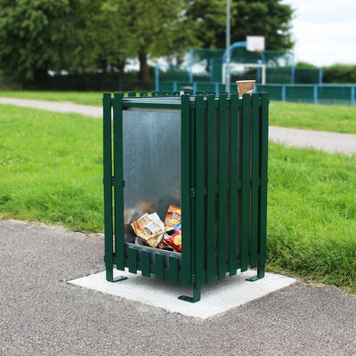 112 Litre Anti-Vandal Square Litter Bin with Galvanised Steel