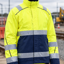 Hi-Vis Yellow/Navy Blue Industrial Safety Coat with Reflective Bands (view 2)