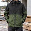 Waterproof Shell Work Jacket with Adjustable Hood - Khaki Green/Black