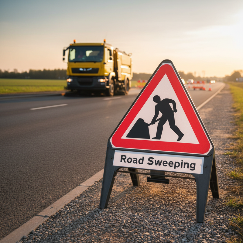 Dim Gray Heavy Duty Road Sweeping Supplementary Plate 750mm Q-Sign