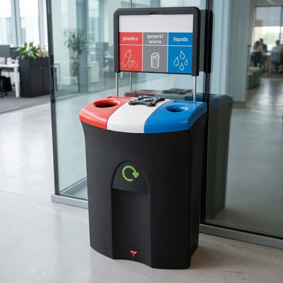 110 Litre triple-compartment recycling bin with liquid collection