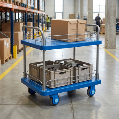 Two-tier platform trolley with wire surround, 300kg capacity