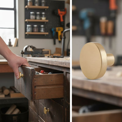 Premium 30mm Round Classic Door Knob - Brushed Brass Finish for Kitchen and Cabinet Furniture